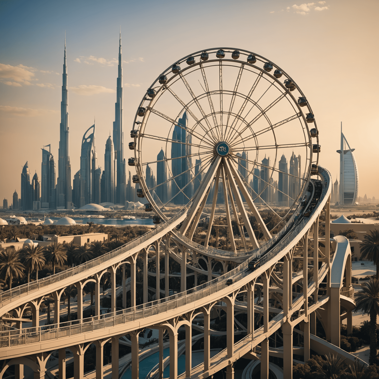 TourVisionary Tickets logo featuring a stylized roller coaster and Ferris wheel silhouette against a Dubai skyline
