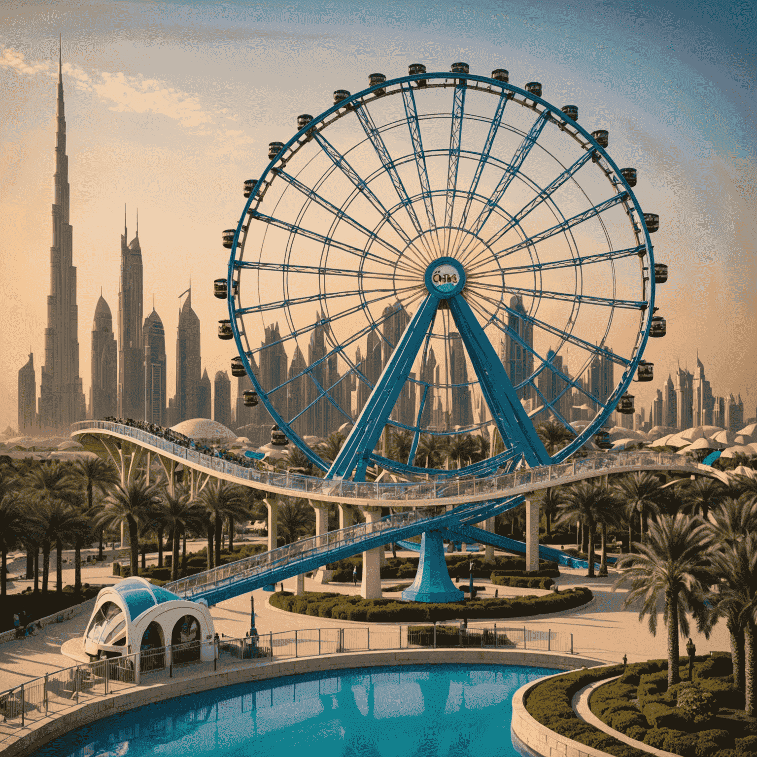 TourVisionary Tickets logo featuring a stylized roller coaster and Ferris wheel silhouette against a Dubai skyline