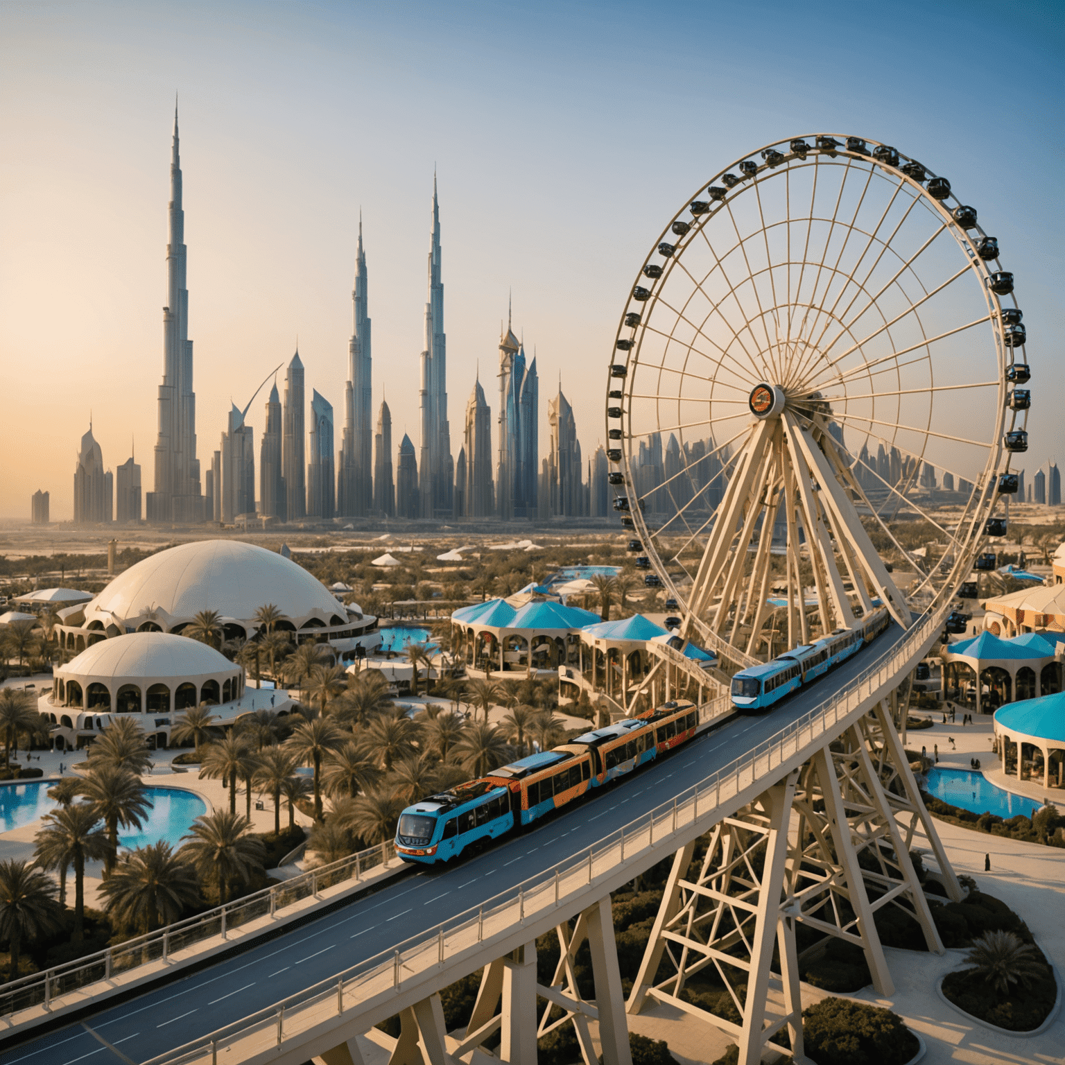 TourVisionary Tickets logo featuring a stylized roller coaster and Ferris wheel silhouette against a Dubai skyline