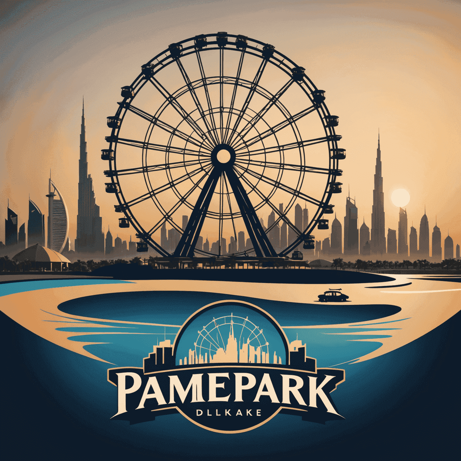 TourVisionary Tickets logo featuring a stylized roller coaster and Ferris wheel silhouette against a Dubai skyline