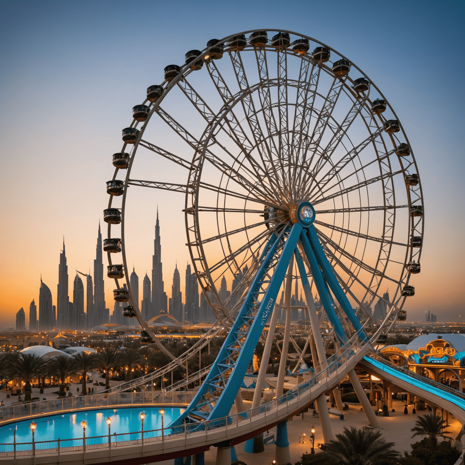 TourVisionary Tickets logo featuring a stylized roller coaster and Ferris wheel silhouette against a Dubai skyline