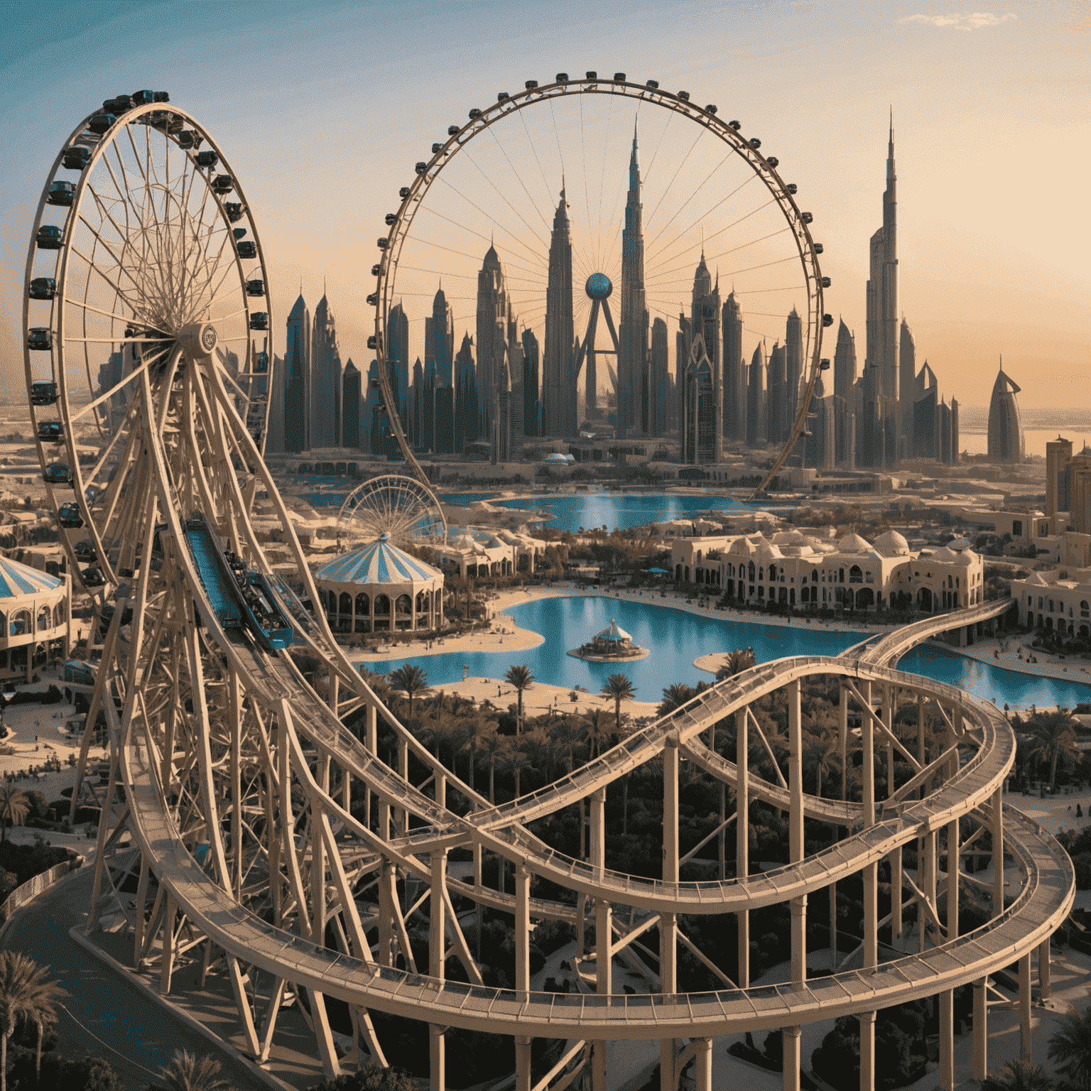 TourVisionary Tickets logo featuring a stylized roller coaster and Ferris wheel silhouette against a Dubai skyline