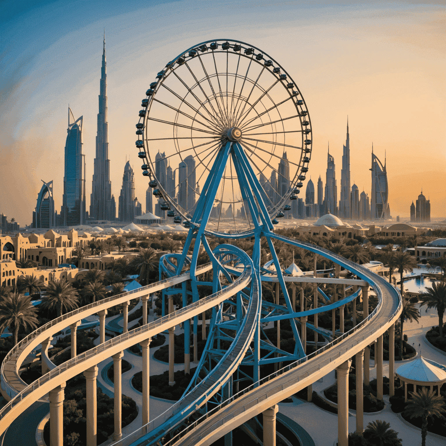 TourVisionary Tickets logo featuring a stylized roller coaster and Ferris wheel silhouette against a Dubai skyline